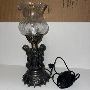 Table Lamp Cherubs Metal And Glass vintage